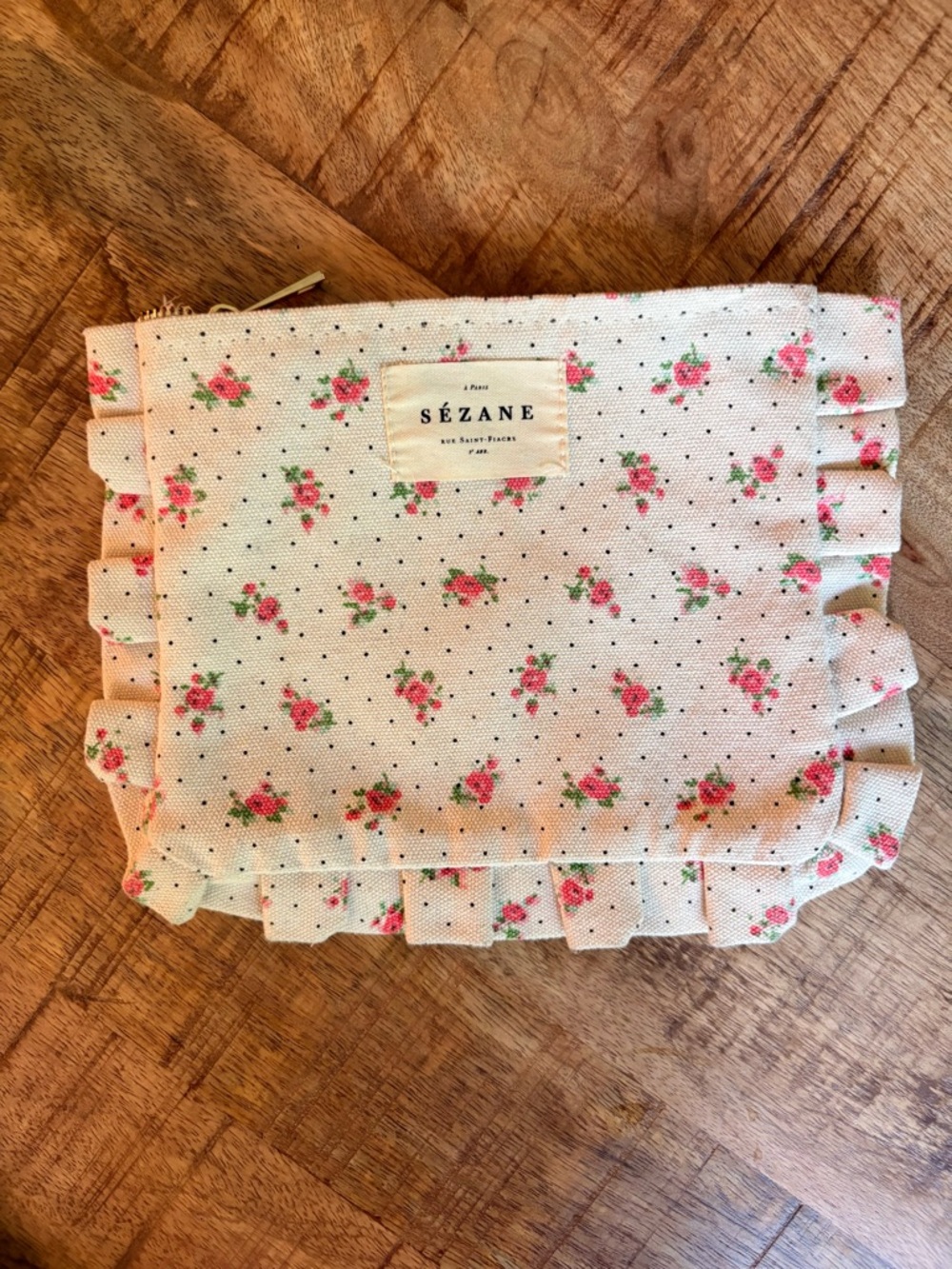 Sézane Floral Ruffle Canvas Pouch